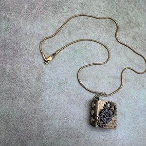 Steampunk Gear Locket Necklace in Antique Gold